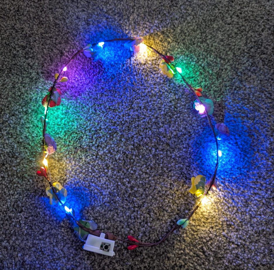 Light up led flashing lights flower floral headband hair piece festival party hippy 60s 70s