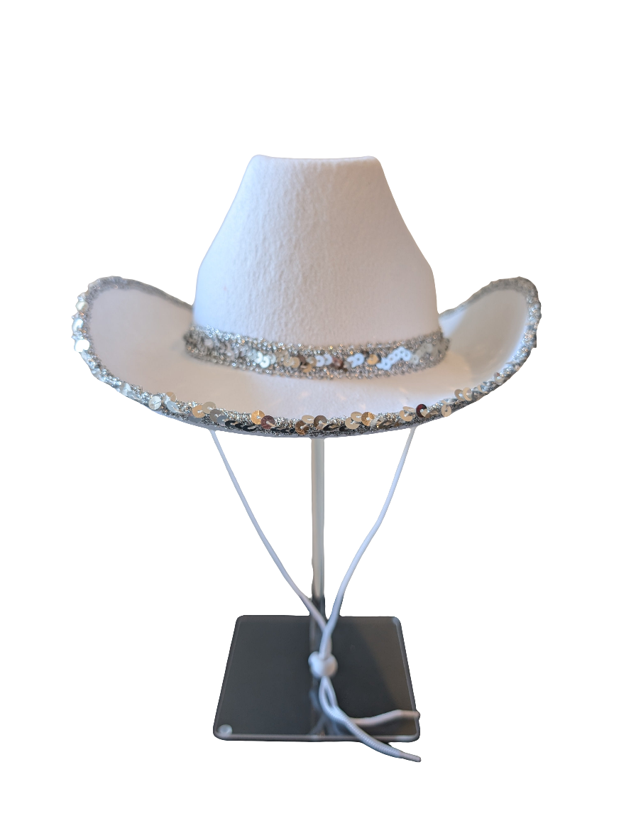 White silver sequin cowboy cowgirl hat fancy dress festival concert hen western