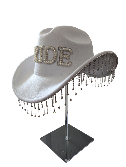Bride Bridal Pearl Rhinestone Fedora Cowgirl Hat