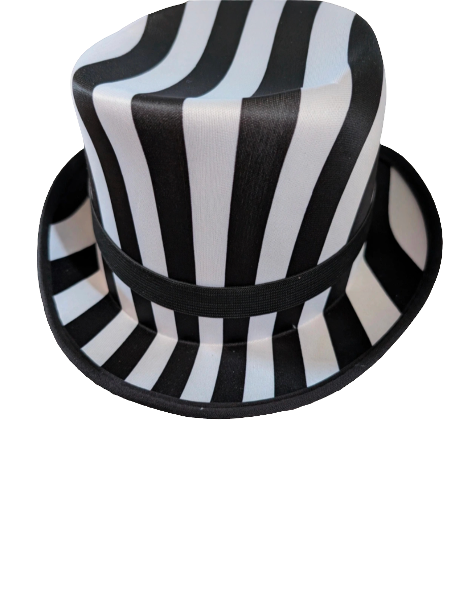 Steampunk top hat googles black white stripes vintage Halloween cosplay Beetlejuice party event