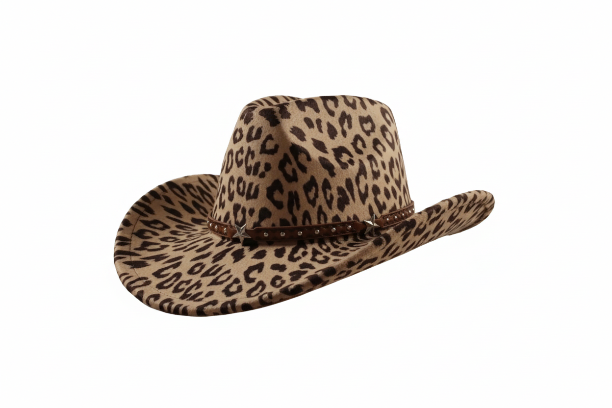 Leopard print fedora star cowboy cowgirl hat fancy dress