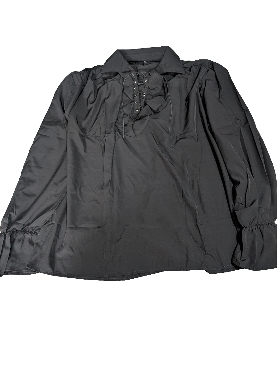 Black pirate shirt blouse fancy dress costume outfit men party Caribbean