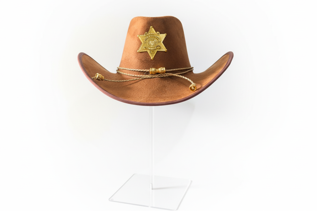 Brown "suede effect" cowboy hat fancy dress sheriff Indiana western Texas party