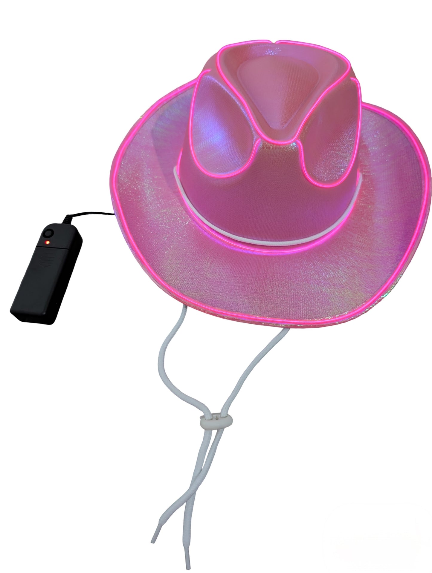 New light up pink cowboy cowgirl hat fancy dress rave festival