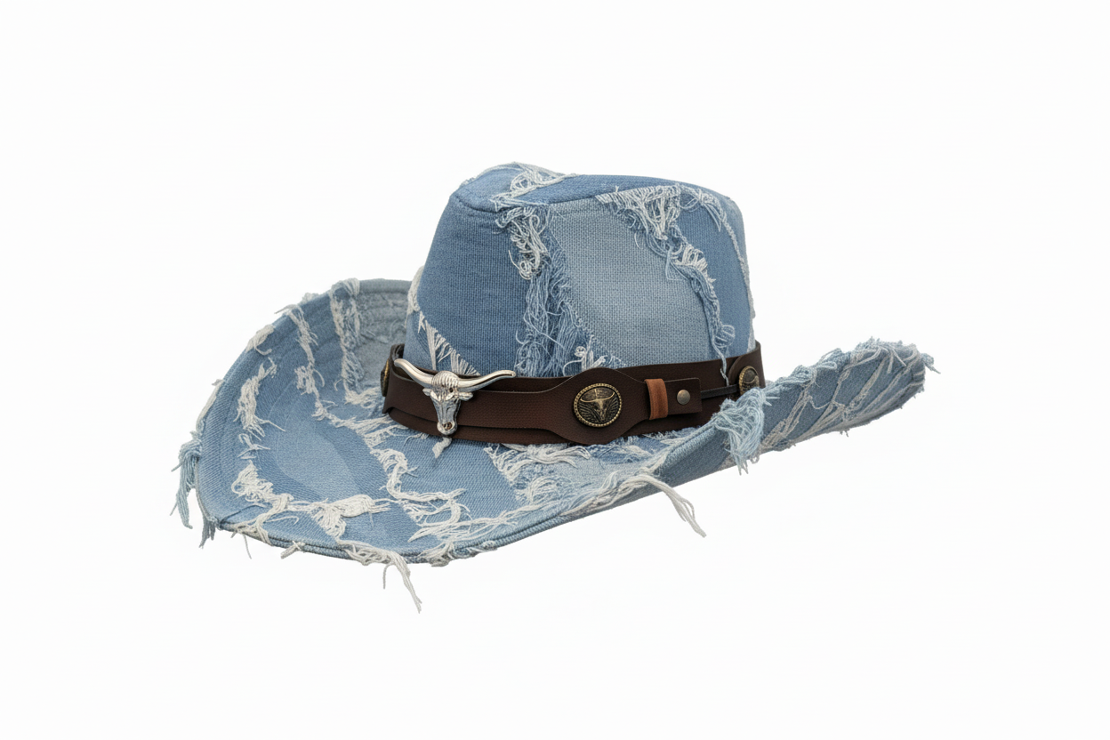 Denim bull style look cowboy cowgirl hat fancy dress festival rodeo western party