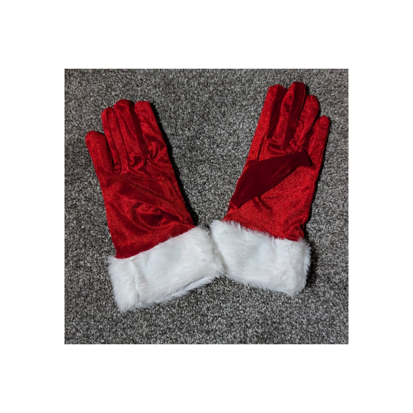 Ladies Mrs Claus red white fluffy gloves fancy dress Christmas nativity party