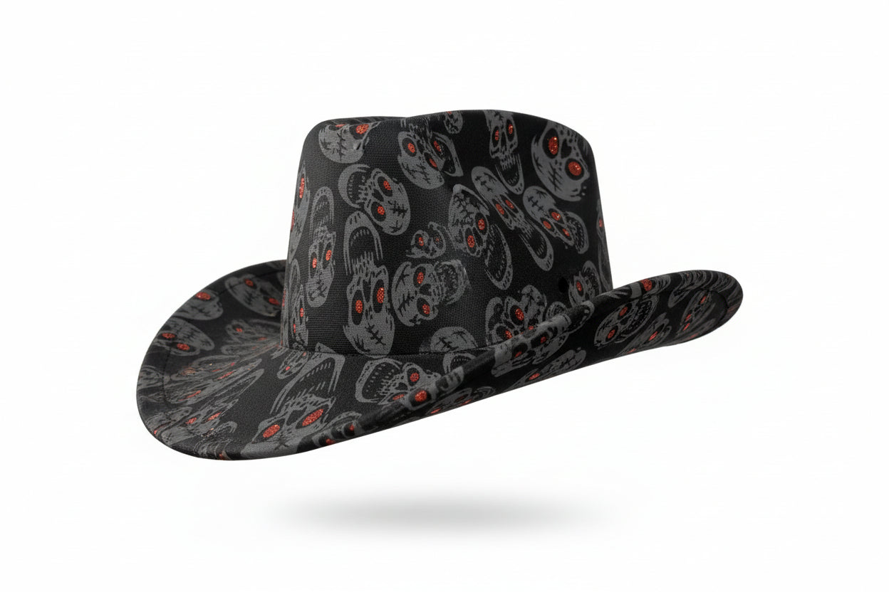 Halloween skeleton skull cowboy cowgirl hat fancy dress unisex party Gothic