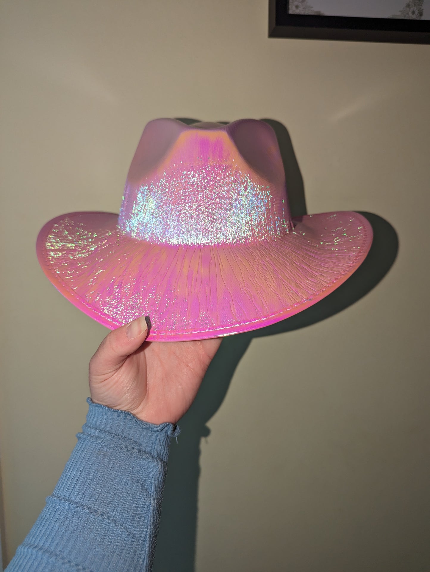 Pink neon fluorescent holographic hat fancy dress fendora Cowboy Festival concert hen party
