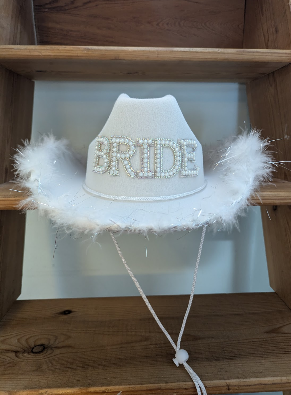 white fluffy cowboy cowgirl silver bride bridal wedding hen do party hat western