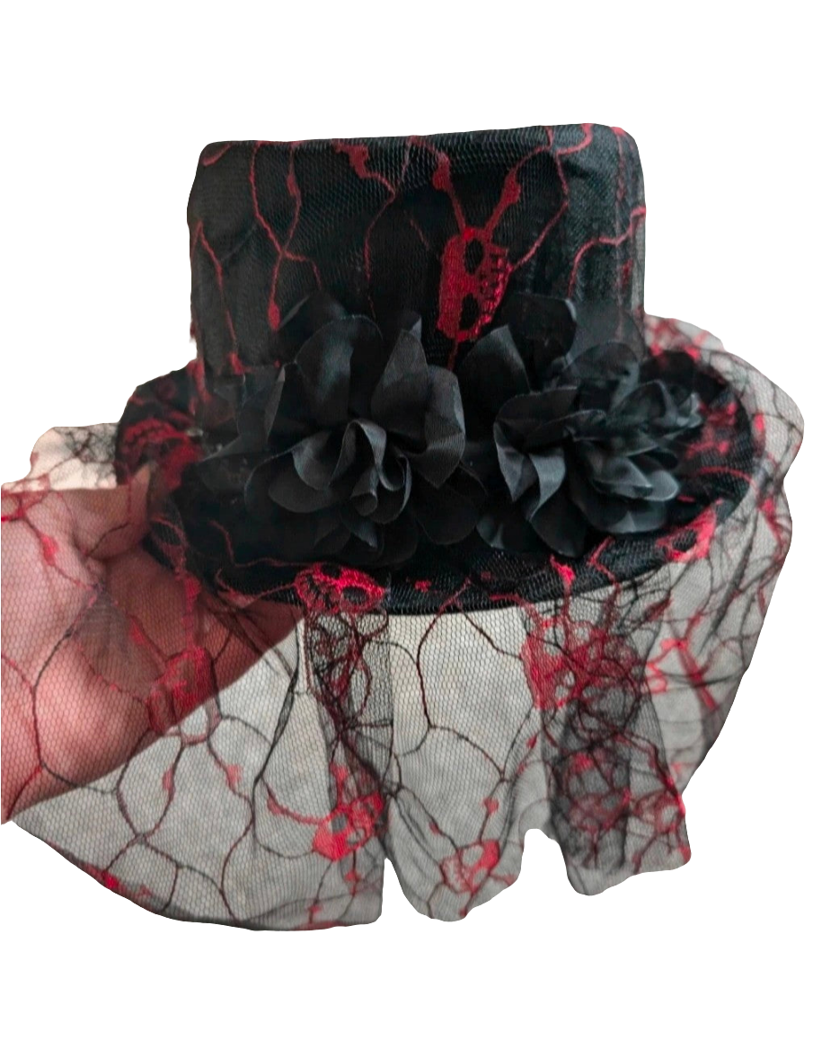 Lightweight gothic steam punk Halloween fancy dress top hat skeleton veil