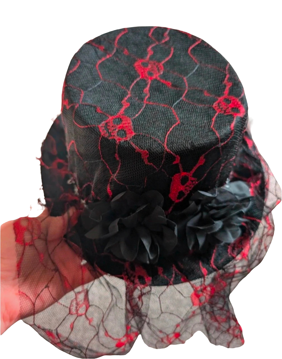 Lightweight gothic steam punk Halloween fancy dress top hat skeleton veil