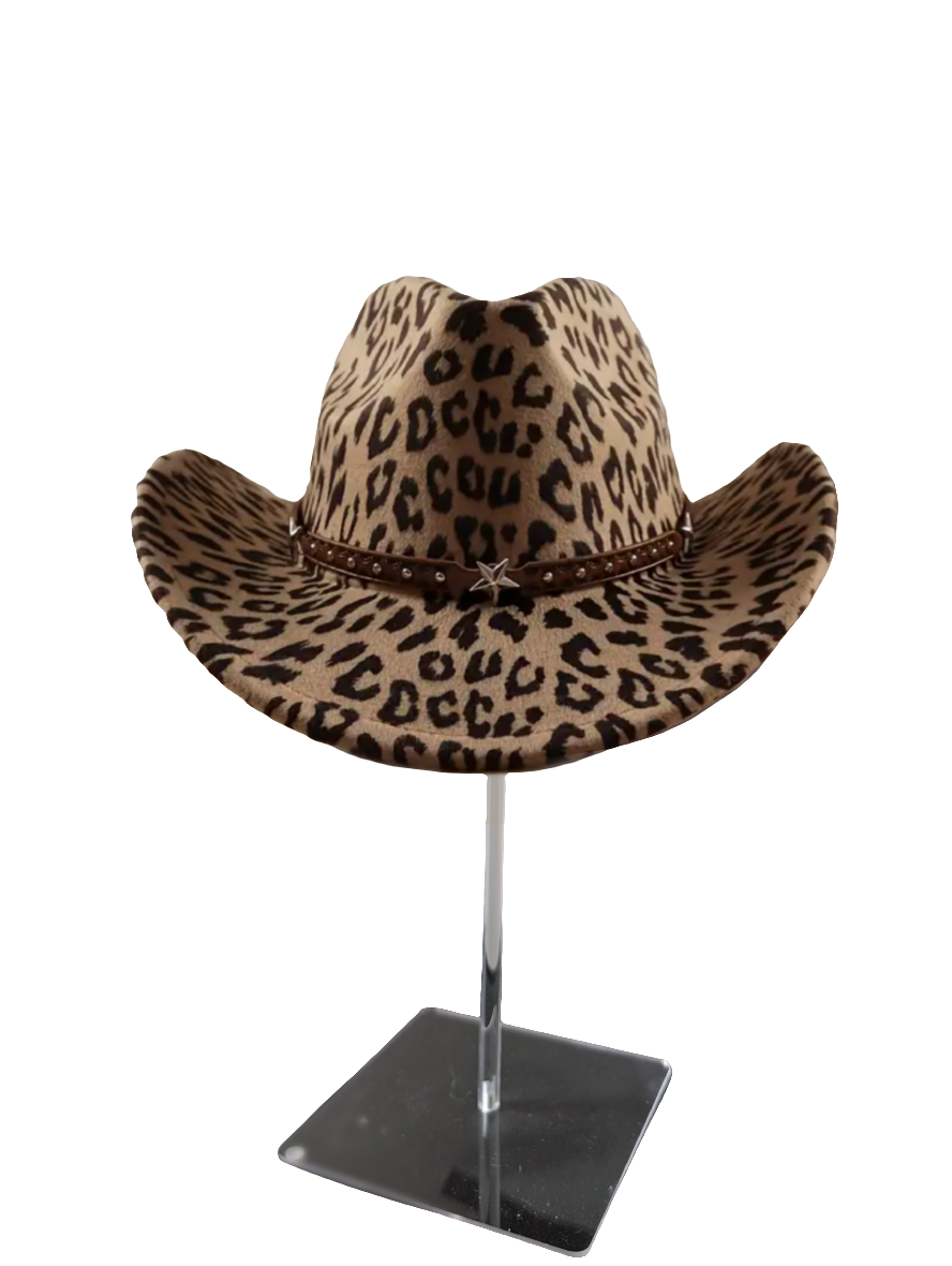 Leopard print fedora star cowboy cowgirl hat fancy dress