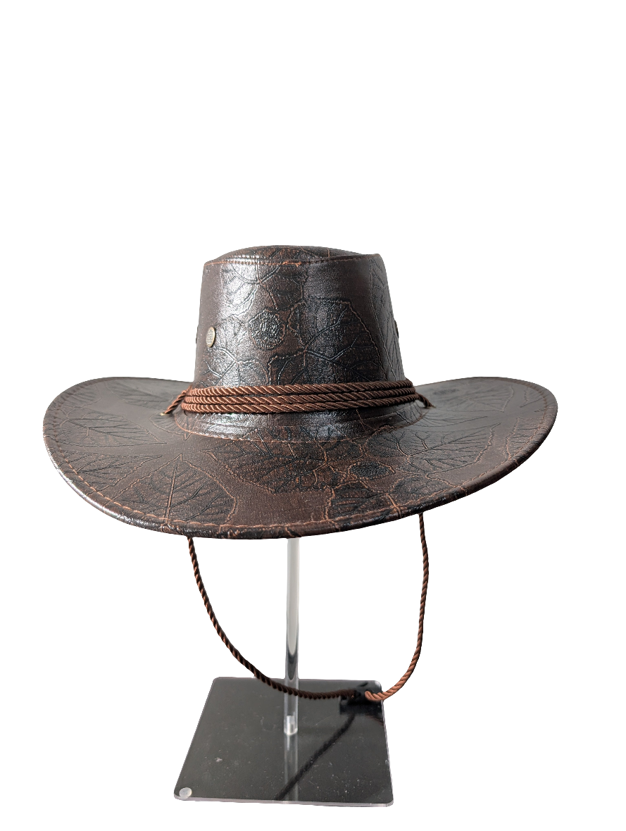 Brown pu leather jungle pattern cowboy hat