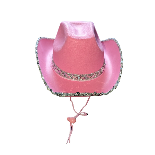 Pink silver sequin cowboy cowgirl hat fancy dress festival concert hen Texas western