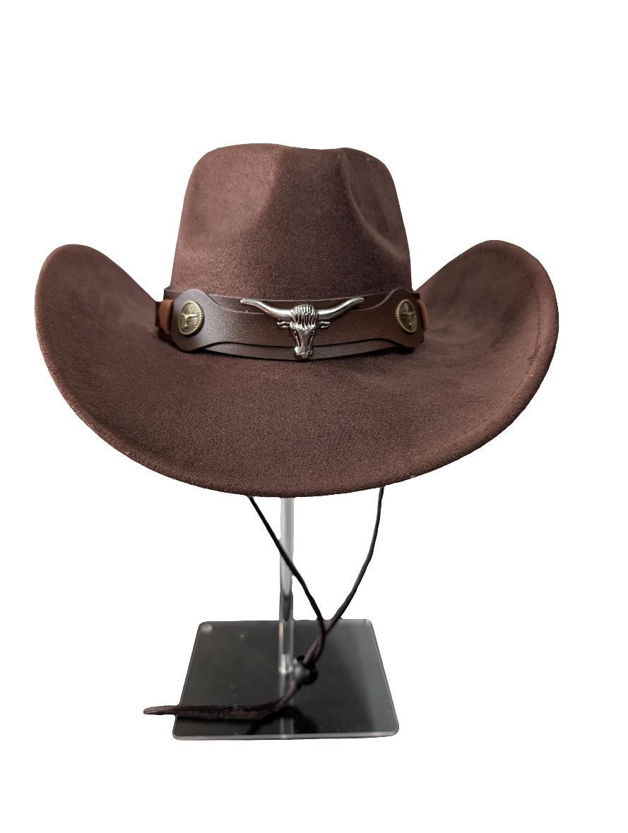 Brown "suede effect" bull cowboy cowgirl hat fancy dress rodeo western party festival