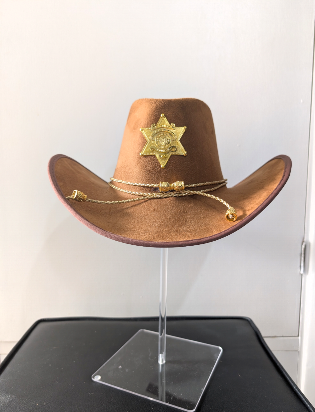 Brown "suede effect" cowboy hat fancy dress sheriff Indiana western Texas party