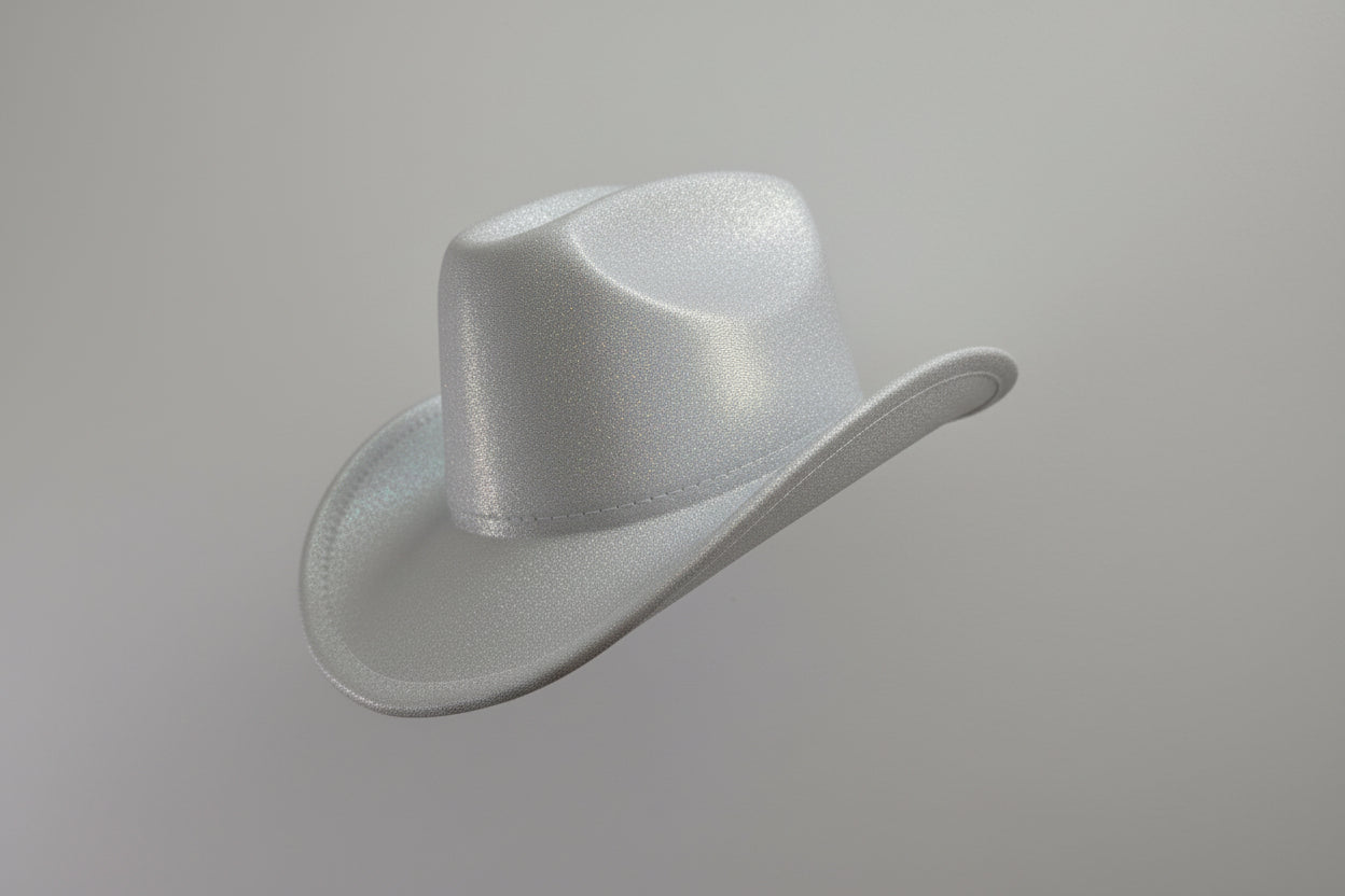 Stunning shiny silver cowboy cowgirl hat fancy dress rodeo western festival party