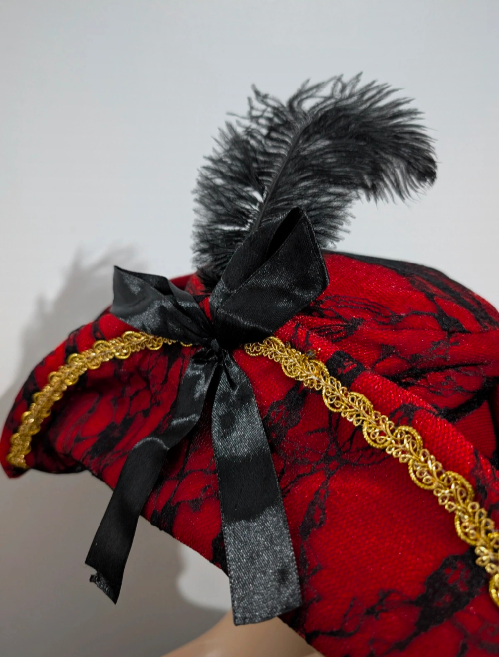 Red Pirate Tricorn Hat Buccaneer Adult Fancy Dress One Size Ladies Unisex Halloween Feather