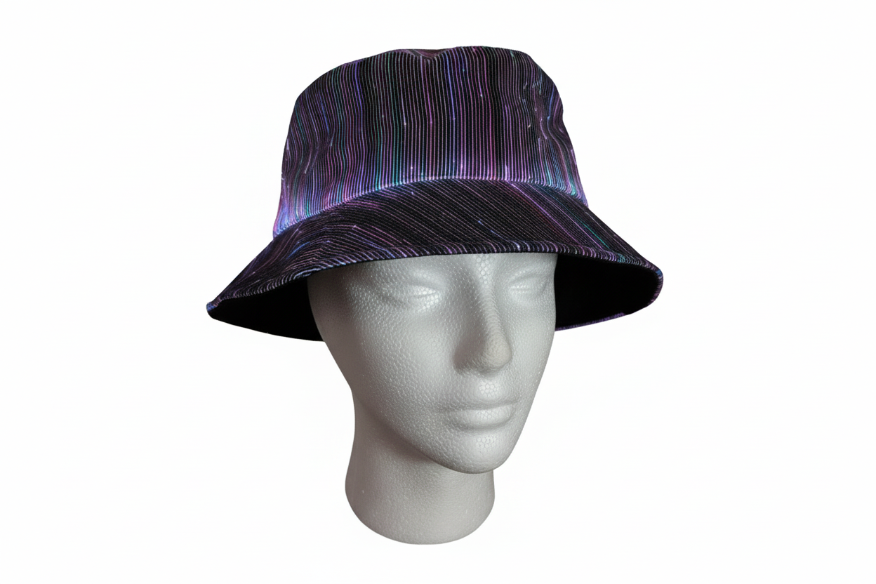 Led fibre optics lights flashing bucket hat black multicolor fancy dress party festival