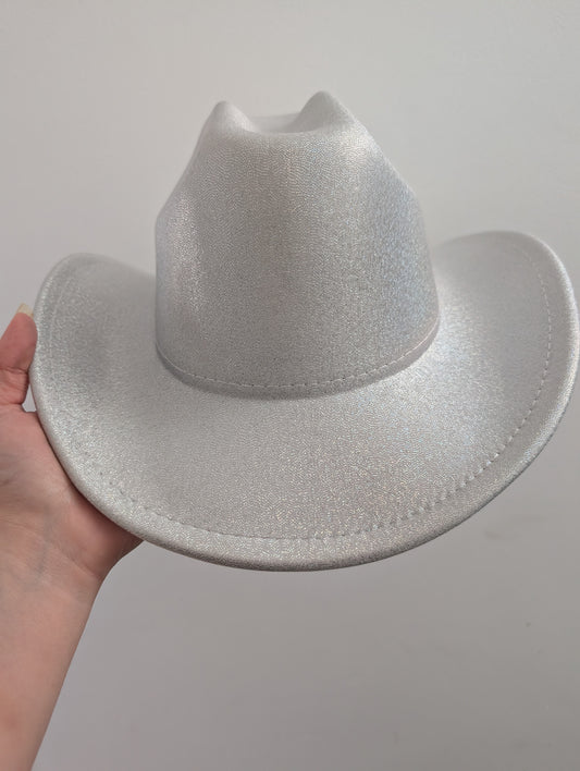 Stunning shiny silver cowboy cowgirl hat fancy dress rodeo western festival party