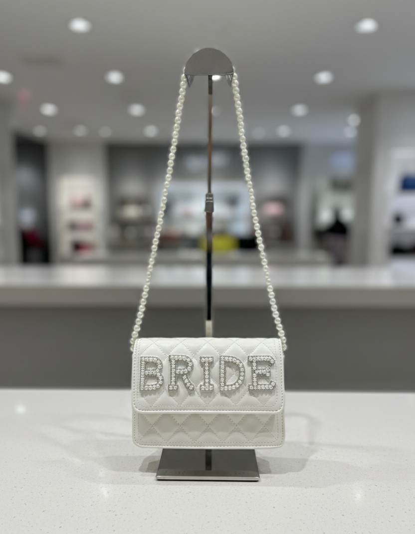 Small white pearl bride handbag bag accessories hen do wedding gift