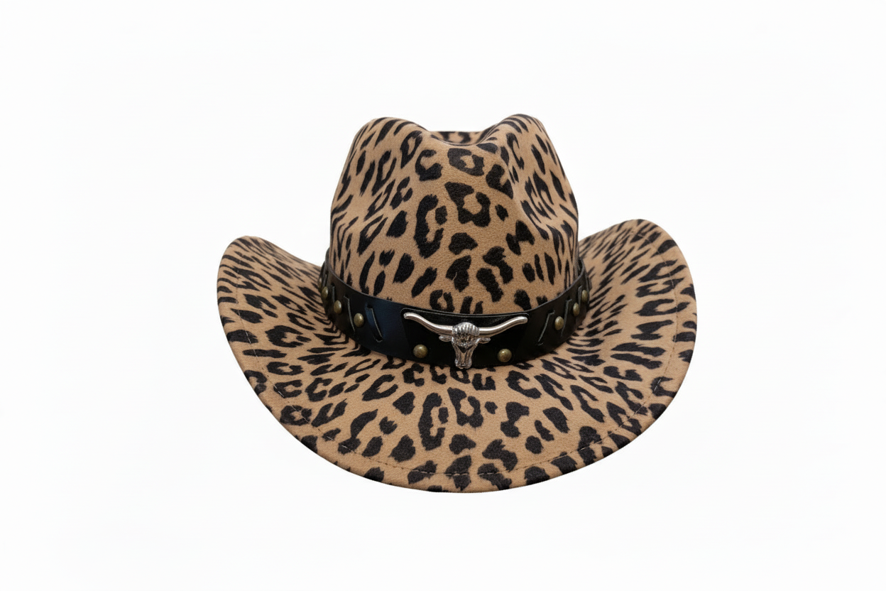 Leopard print cowboy cowgirl fedora hat fancy dress bull rodeo western party hen festival