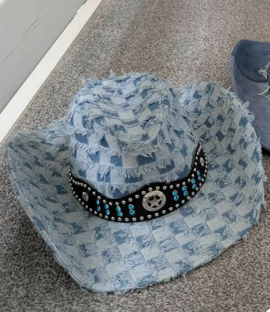 Distressed denim cowboy hat fancy dress