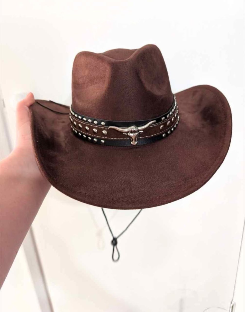 Brown "suede effect" bull cowboy cowgirl hat fancy dress rodeo western party festival