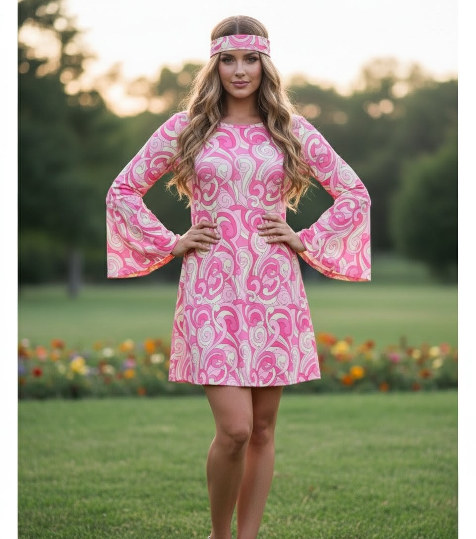 60s 70s Fancy Dress Costume Flower Power hippy hippie retro Gogo