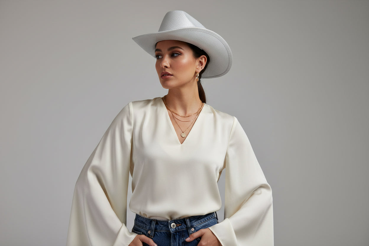 Stunning shiny silver cowboy cowgirl hat fancy dress rodeo western festival party