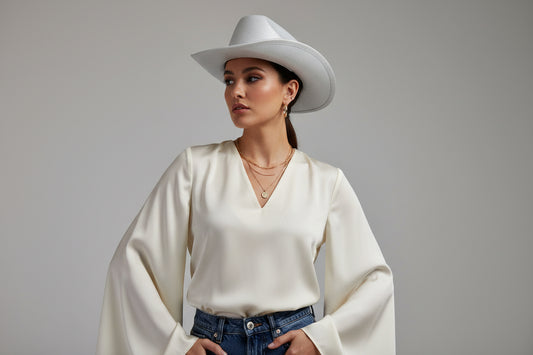 Stunning shiny silver cowboy cowgirl hat fancy dress rodeo western festival party