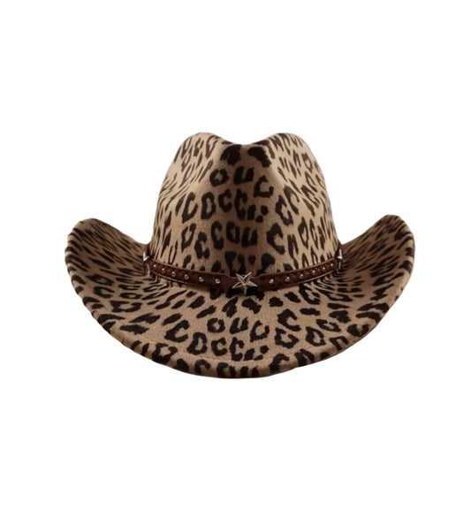 Leopard print fedora star cowboy cowgirl hat fancy dress